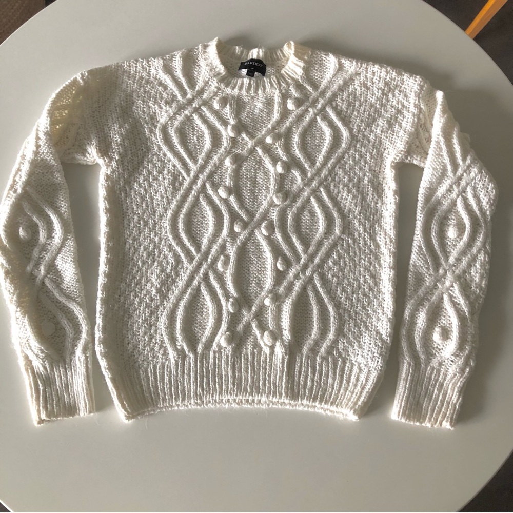 Bardot Ivory Cable Knit Crewneck Sweater